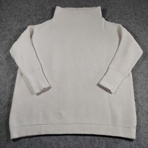 Free People Ottoman Slouchy Tunic Mock Neck Ribbed Knit Sweater Ivory Cream M